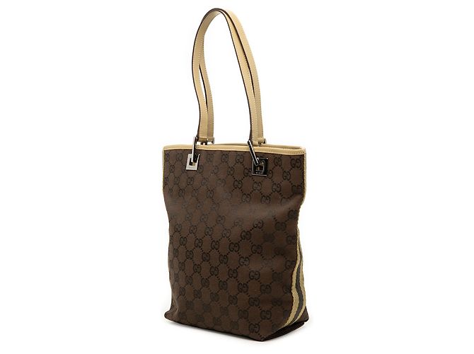 Bolsa de Ombro Gucci em Lona GG Marrom com Web Castanho escuro - vista 2