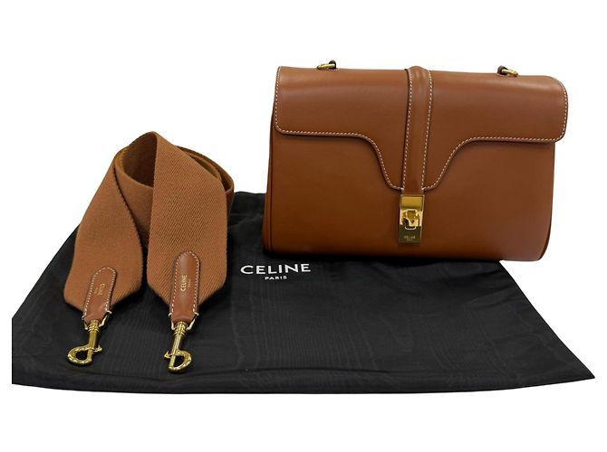 Céline Celine Brown Teen Smooth Calfskin Soft 16 Crossbody Marrone - vista 13