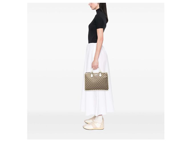 Borsa Satchel Gucci Beige GG Supreme - vista 7