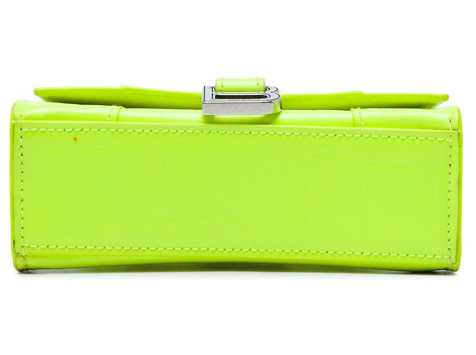 mala Hourglass Balenciaga Mini em pele de vitelo com relevo de crocodilo verde - vista 3