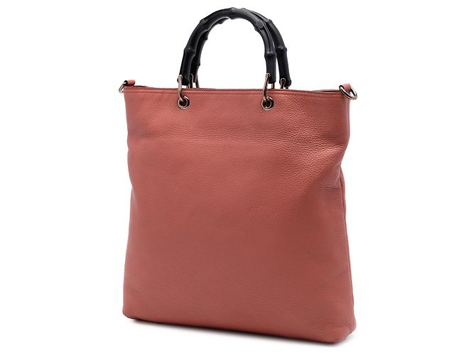 Borsa Tote Gucci Bamboo Shopper in pelle di vitello rosa tall - vista 2