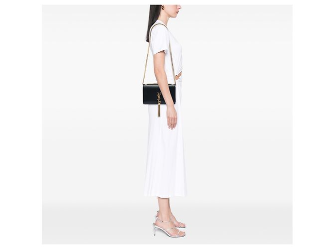 Saint Laurent Black Medium Smooth Calfskin Classic Monogram Kate Tassel Crossbody Nero - vista 6