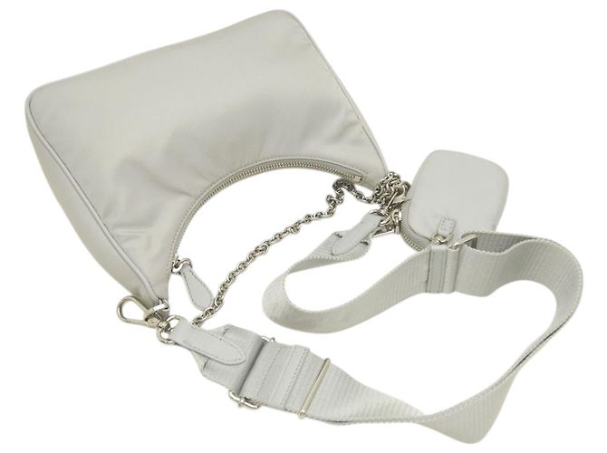 Borsa Satchel Prada Re Edition 2005 in Re-Nylon Grigio Marrone - vista 14