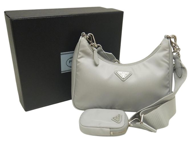 Borsa Satchel Prada Re Edition 2005 in Re-Nylon Grigio Marrone - vista 15