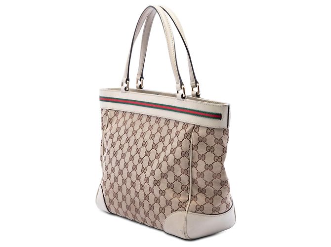Gucci Mayfair Tote aus beigem GG Canvas mit Web-Streifen - Ansicht 2