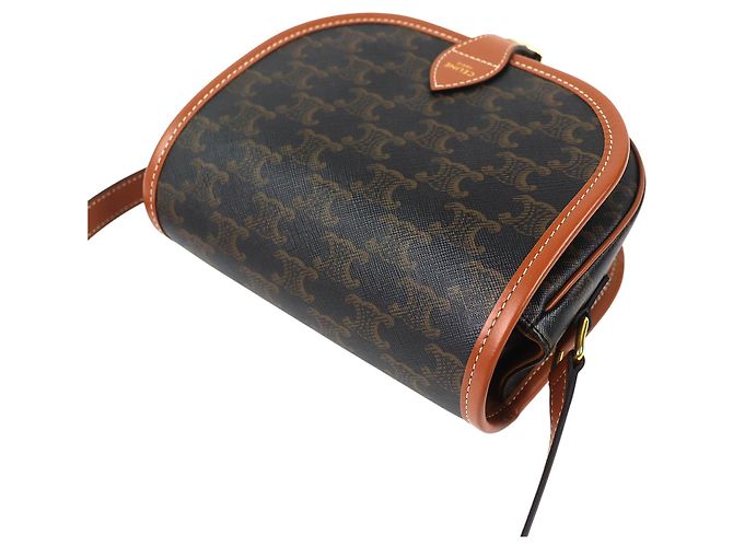 Céline Celine Brown Medium Triomphe Coated Canvas Folco Crossbody Marrone Marrone scuro - vista 10