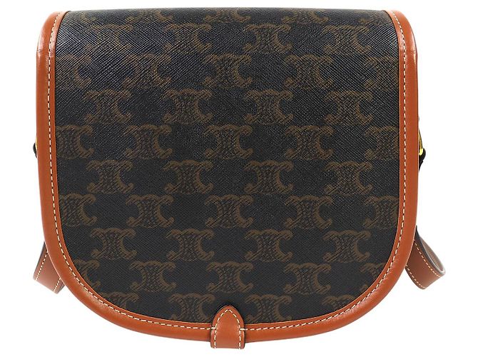 Céline Celine Brown Medium Triomphe Coated Canvas Folco Crossbody Marrone Marrone scuro - vista 2