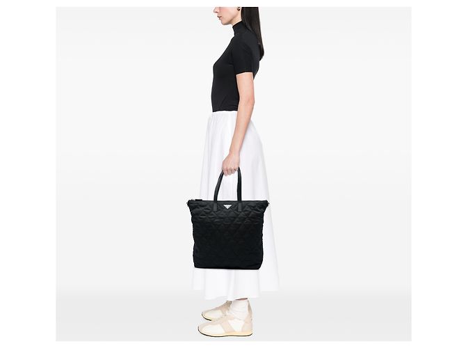 Borsa Satchel Prada in Tessuto Impuntu Nero - vista 6