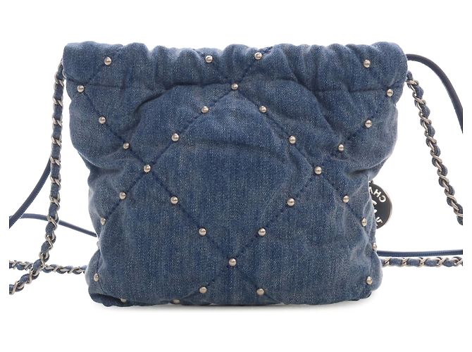 Borsa Chanel Blue Mini Denim Studded 22 - vista 2