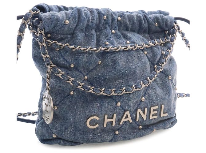 Borsa Chanel Blue Mini Denim Studded 22 - vista 7