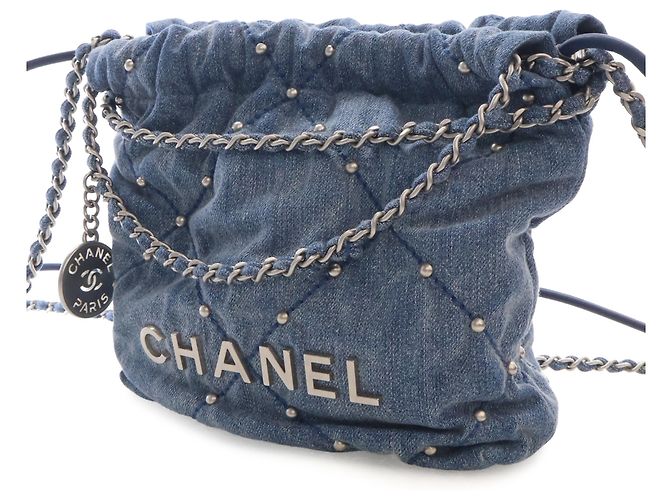 Borsa Chanel Blue Mini Denim Studded 22 - vista 8