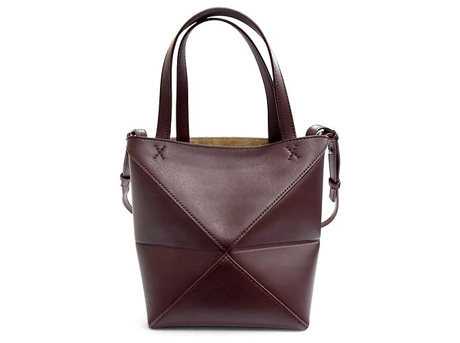 LOEWE Mini Tote Puzzle Fold in vitello lucido rosso Bordò - vista 2