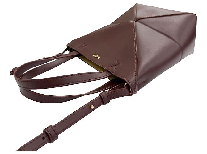 LOEWE Mini Tote Puzzle Fold in vitello lucido rosso Bordò - vista 9