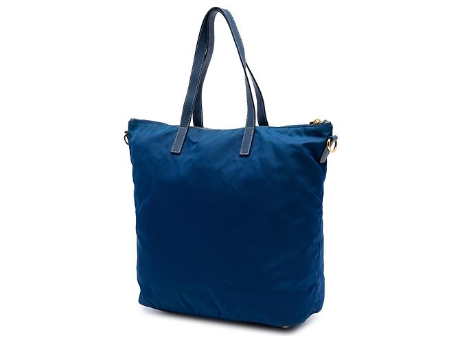 Borsa Tote Convertibile Prada in Tessuto Blu con Chiusura a Zip - vista 2