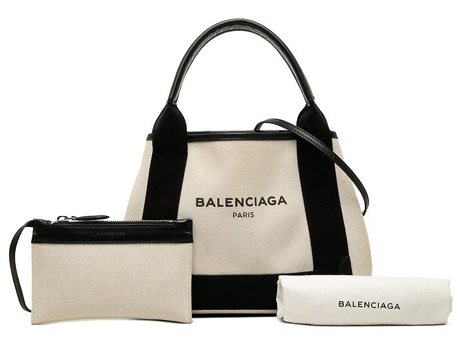 Balenciaga Borsa Cabas Satchel XS in tela marrone e blu navy Beige - vista 7