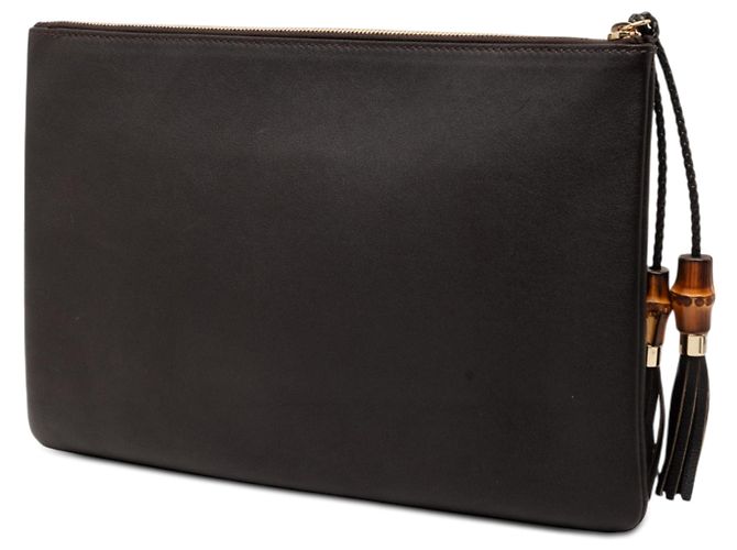 Bamboo Clutch Gucci de piel de becerro marrón con borla de bambú Castaño Marrón oscuro - vista 2