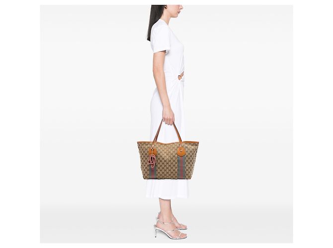 Borsa Tote Gucci Beige GG Canvas Web Jolie - vista 6