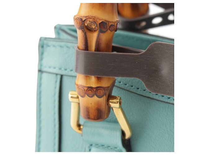 Borsa Gucci Blue Mini Calfskin Bamboo Diana Satchel Blu chiaro - vista 10