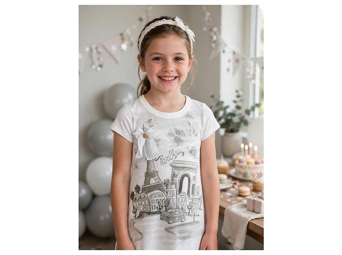 Monnalisa Kleid mit Paris-Print 10 a Weiß - Ansicht 2