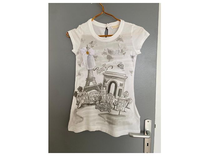 Monnalisa Kleid mit Paris-Print 10 a Weiß - Ansicht 5