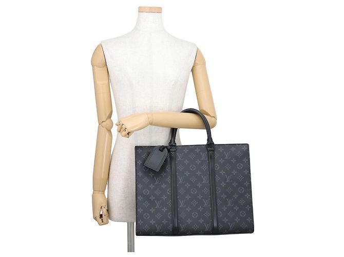 Louis Vuitton Monogram Eclipse Sac Plat Horizontal Zip Tote Bag Nero - vista 4