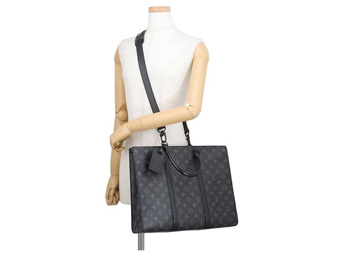 Louis Vuitton Monogram Eclipse Sac Plat Horizontal Zip Tote Bag Nero - vista 5
