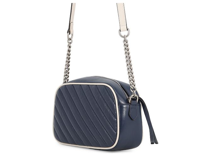 Bolsa de mão em couro Small acolchoada Gucci GG Marmont Branco Azul marinho - vista 2