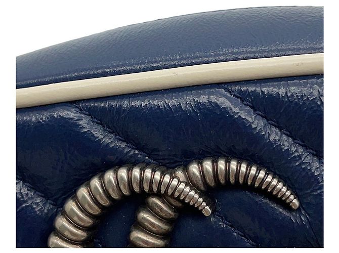 Bolsa de mão em couro Small acolchoada Gucci GG Marmont Branco Azul marinho - vista 7