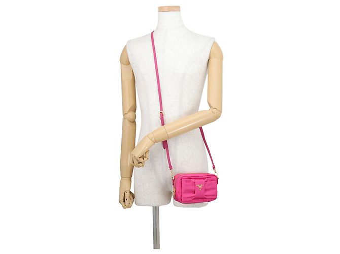 Borsa a tracolla Prada Ribbon in nylon e pelle Rosa - vista 3
