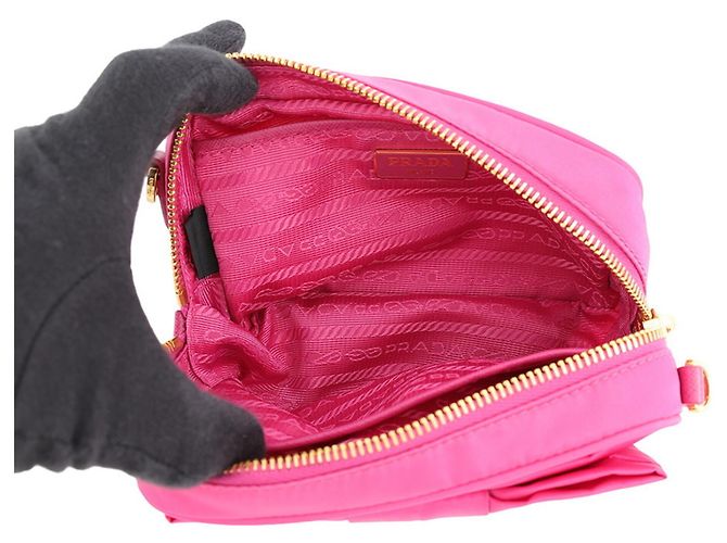 Borsa a tracolla Prada Ribbon in nylon e pelle Rosa - vista 4