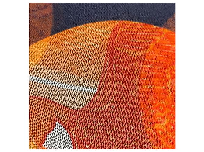 Hermès Long Stole Silk Muslin Borduc Medallion Nero Multicolore Arancione - vista 2