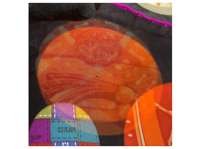 Hermès Long Stole Silk Muslin Borduc Medallion Nero Multicolore Arancione - vista 4