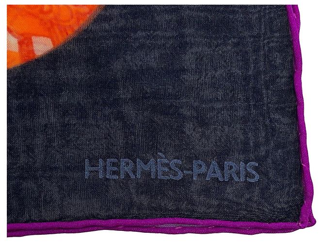 Hermès Long Stole Silk Muslin Borduc Medallion Nero Multicolore Arancione - vista 7