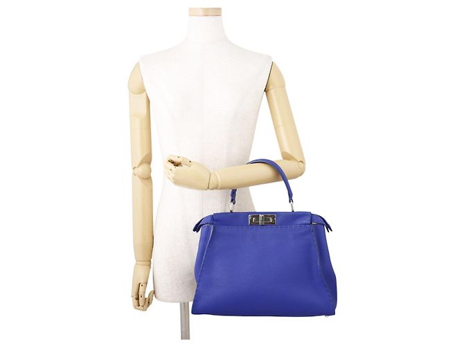 Fendi Peekaboo Selleria Regular Lederhandtasche Blau - Ansicht 4