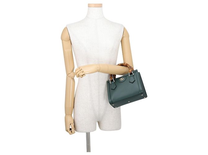 Borsa a mano piccola in pelle Gucci Diana Bamboo Verde - vista 4
