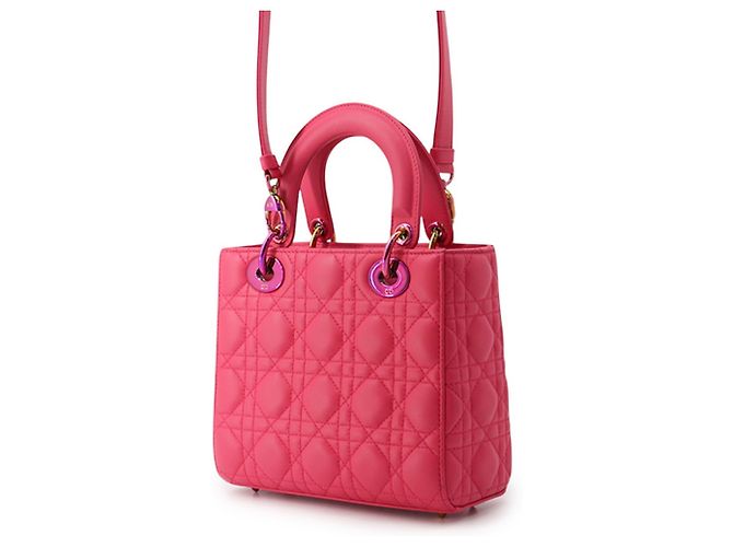 Borsa Christian Dior Lady Cannage Small in pelle di agnello Rosa - vista 2