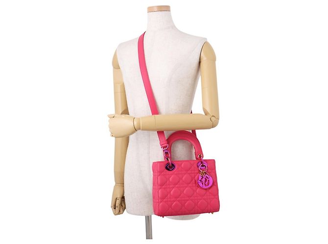 Borsa Christian Dior Lady Cannage Small in pelle di agnello Rosa - vista 5