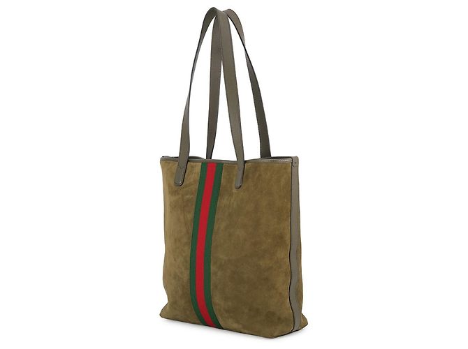 Borsa Tote Media Gucci Ophidia in Suede Cachi - vista 2