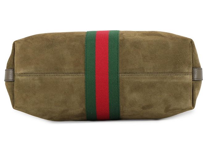 Borsa Tote Media Gucci Ophidia in Suede Cachi - vista 3
