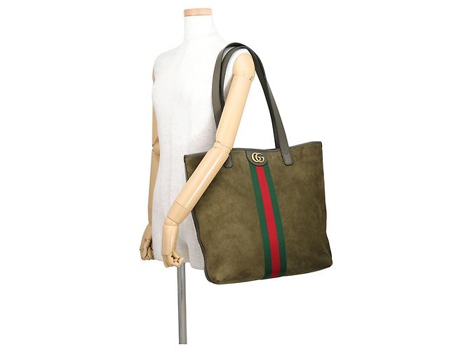 Borsa Tote Media Gucci Ophidia in Suede Cachi - vista 4