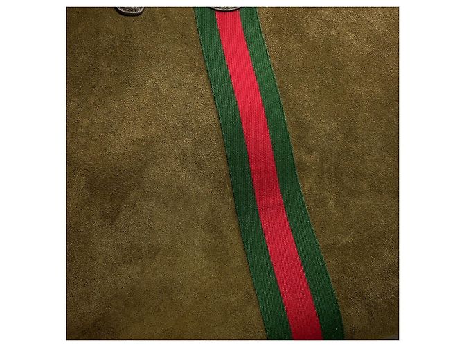 Borsa Tote Media Gucci Ophidia in Suede Cachi - vista 6