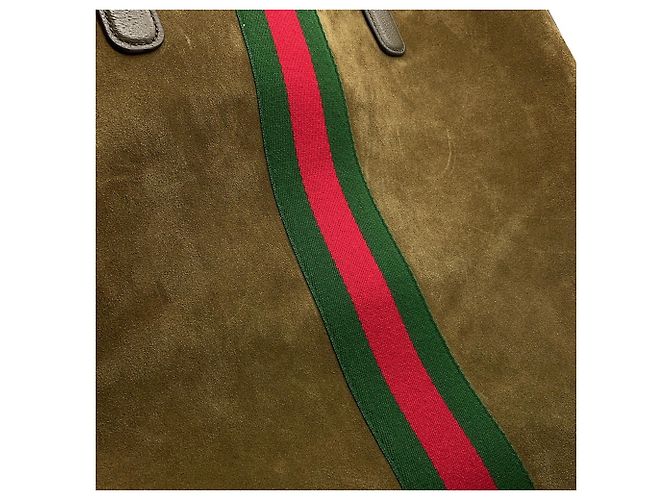 Borsa Tote Media Gucci Ophidia in Suede Cachi - vista 8
