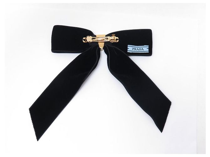 NUOVO PRADA 1IF154 FERMAGLIO PER CAPELLI FIOCCO IN VELLUTO NERO BARRETTE HAIR CLIP - vista 3