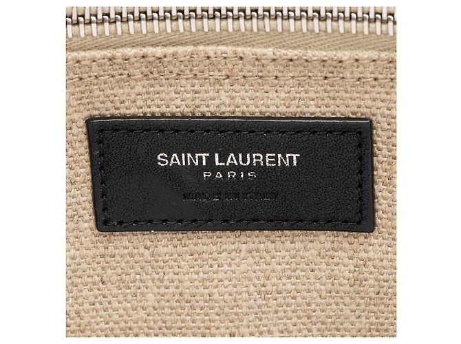 Saint Laurent Tote Small Rive Gauche in Tela e Pelle di Vitello Marrone Beige - vista 8