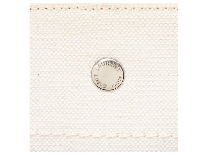 Saint Laurent Tote Small Rive Gauche in Tela e Pelle di Vitello Marrone Beige - vista 9