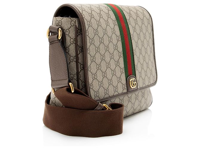 Gucci GG Supreme Ophidia Medium Flap Messenger Marrone Beige - vista 2