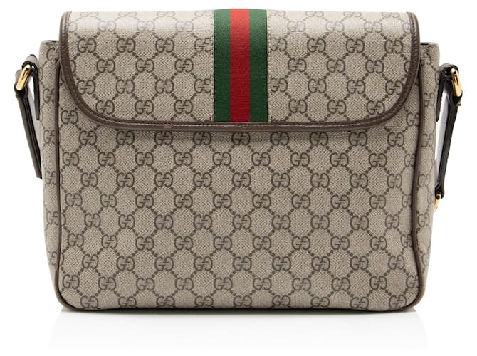 Gucci GG Supreme Ophidia Medium Flap Messenger Marrone Beige - vista 3