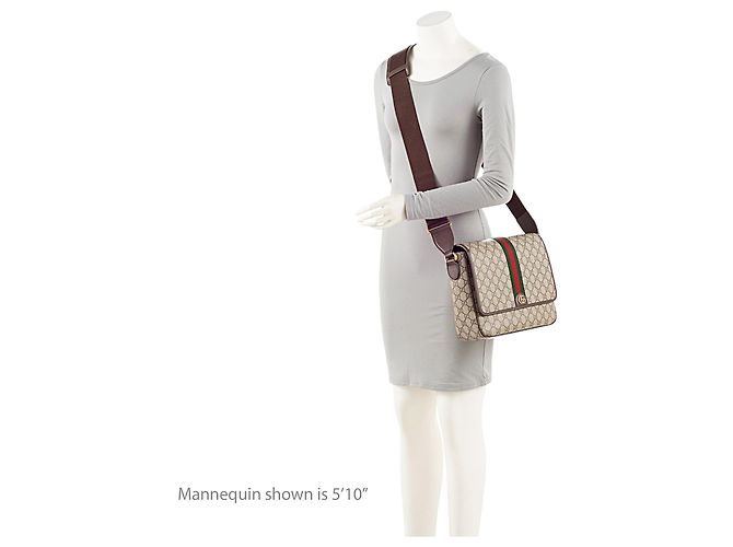 Gucci GG Supreme Ophidia Medium Flap Messenger Marrone Beige - vista 5