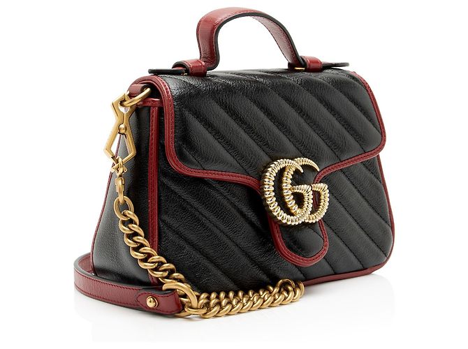 Gucci Matelasse Leather Torchon GG Marmont Mini Top Handle Nero - vista 2