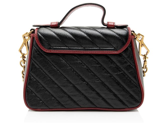 Gucci Matelasse Leather Torchon GG Marmont Mini Top Handle Nero - vista 3